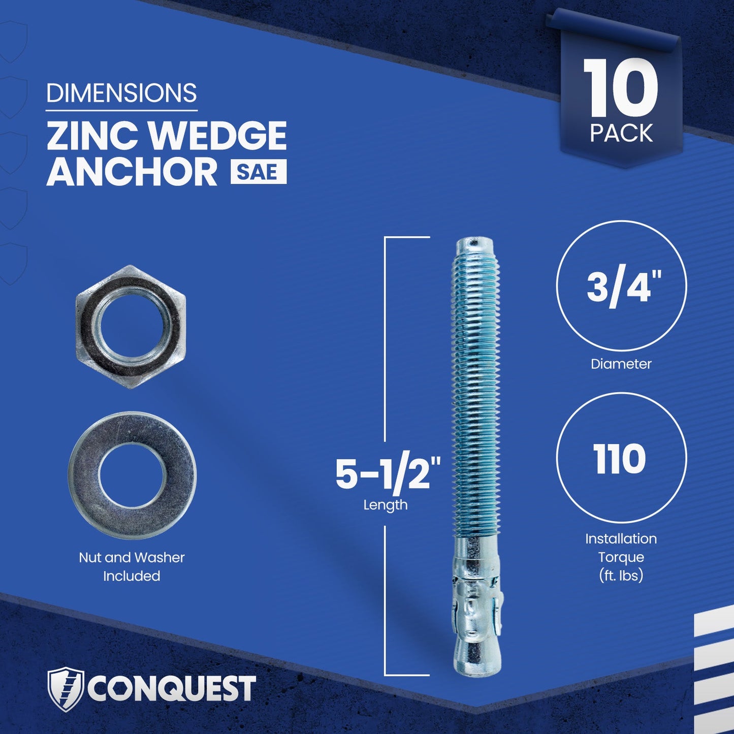 Conquest CWA34-512Z Wedge Anchor Dimensions