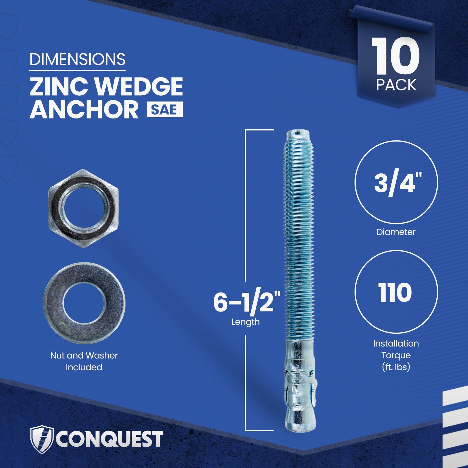 Conquest CWA34-614Z Wedge Anchor Dimensions