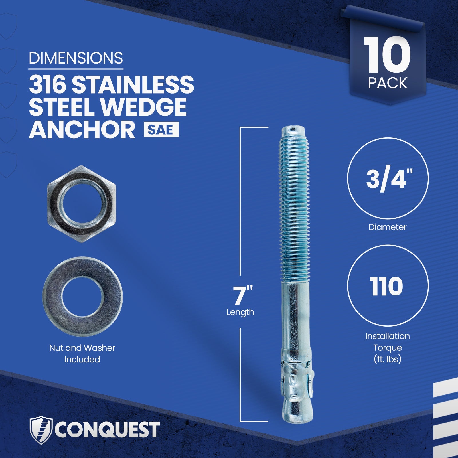 CWA34-700SS6 Wedge Anchor Dimensions