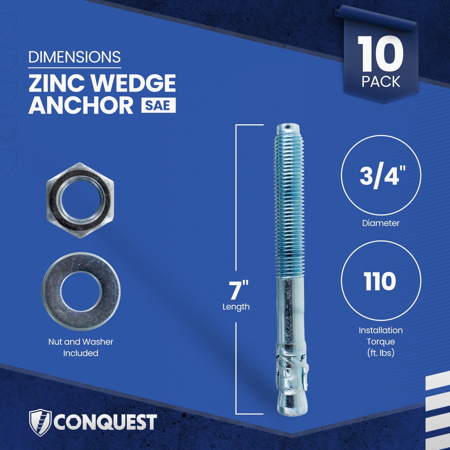Conquest CWA34-700Z Wedge Anchor Dimensions