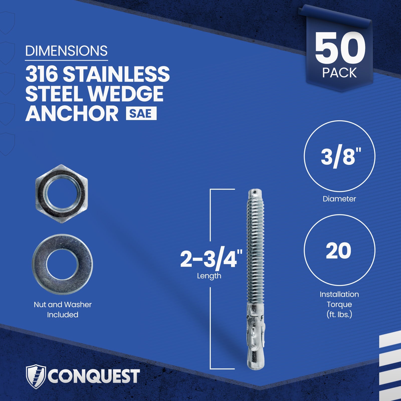 CWA38-234SS6 Wedge Anchor Dimensions
