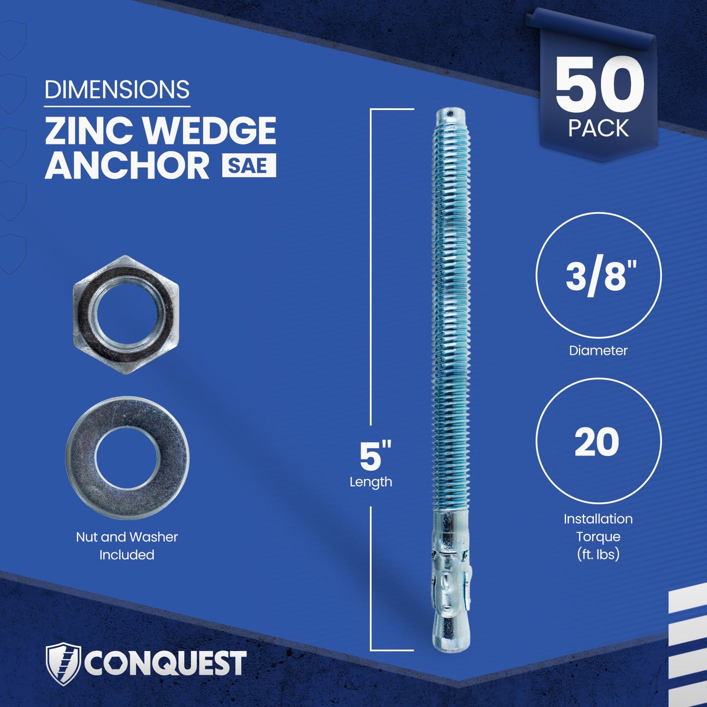 Conquest CWA38-500Z Wedge Anchor Dimensions