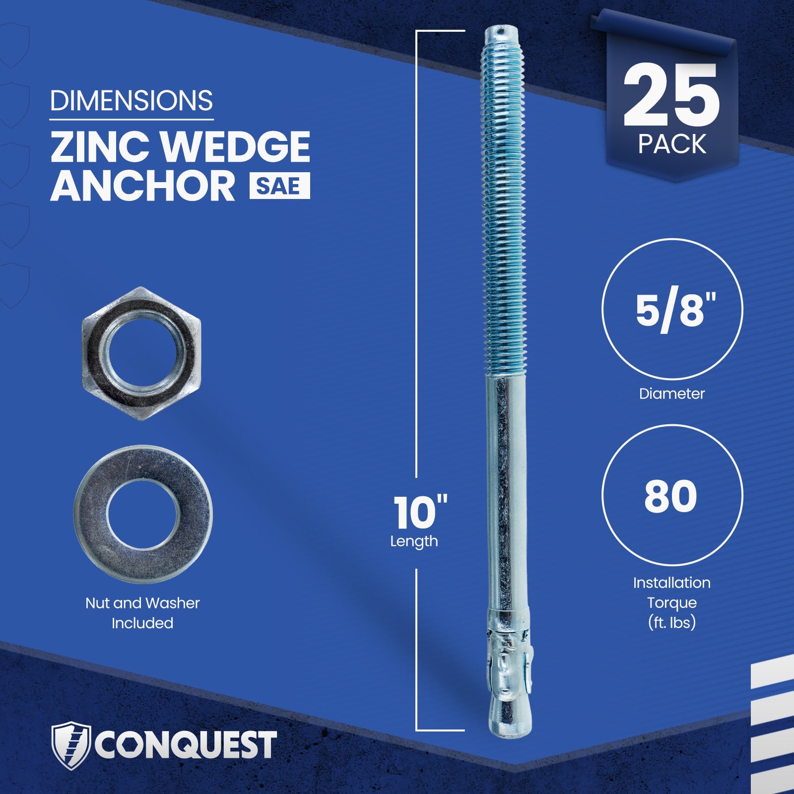 Conquest CWA58-1000Z Wedge Anchor Dimensions