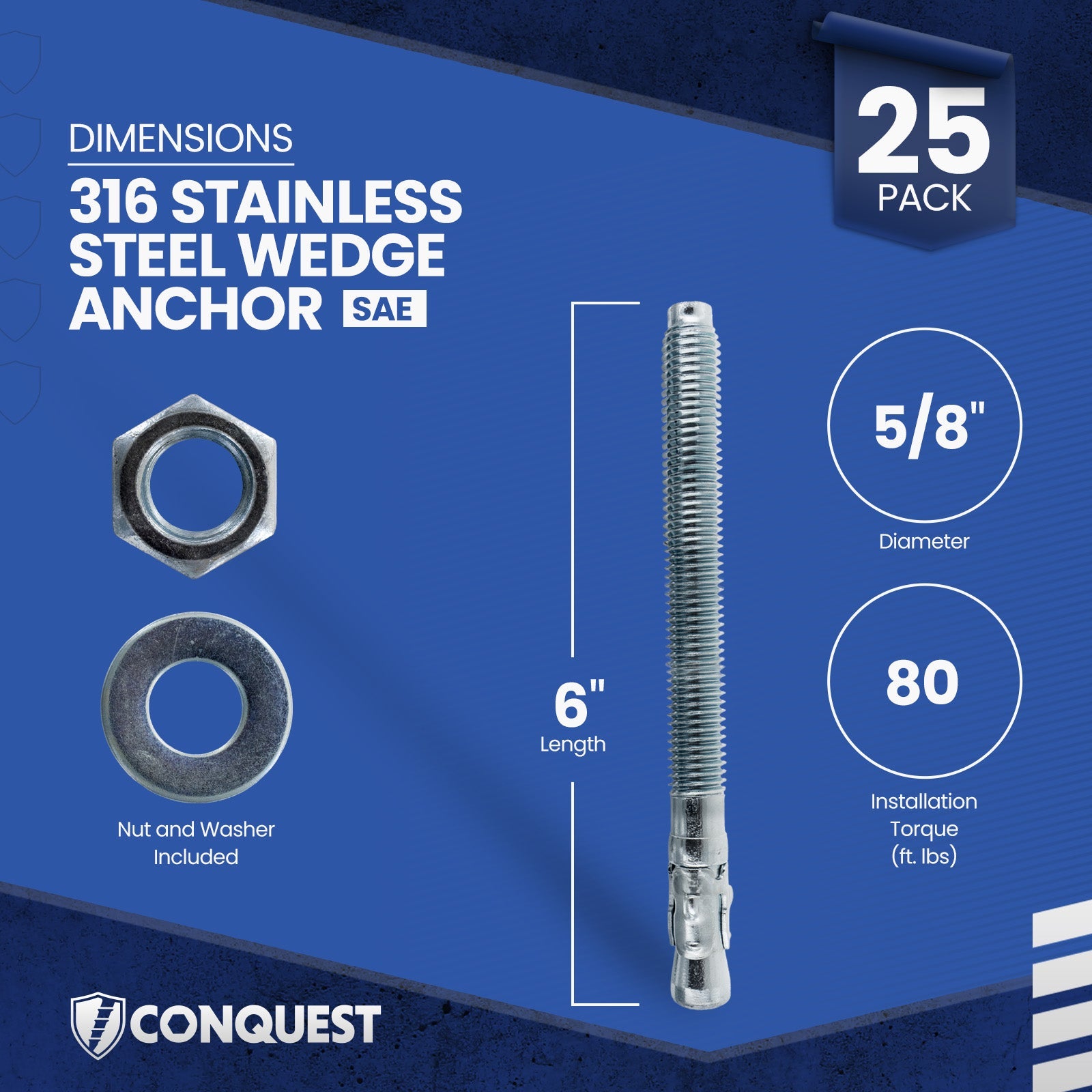 CWA58-600SS6 Wedge Anchor Dimensions