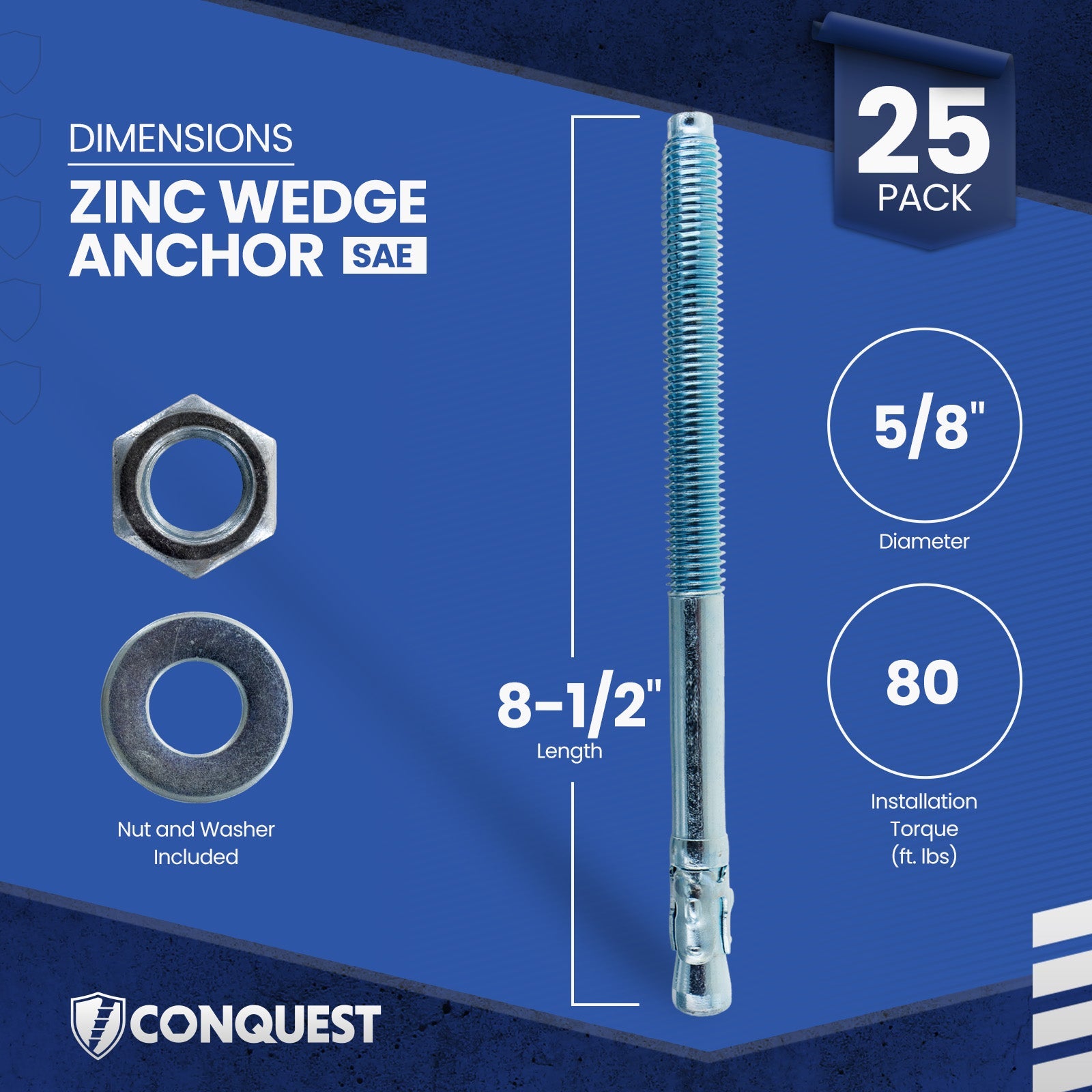 Conquest CWA58-812Z Wedge Anchor Dimensions