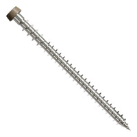 Metal screw with a threaded shaft and brown head on a white background