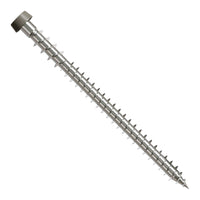 Metal screw with threading on a white background