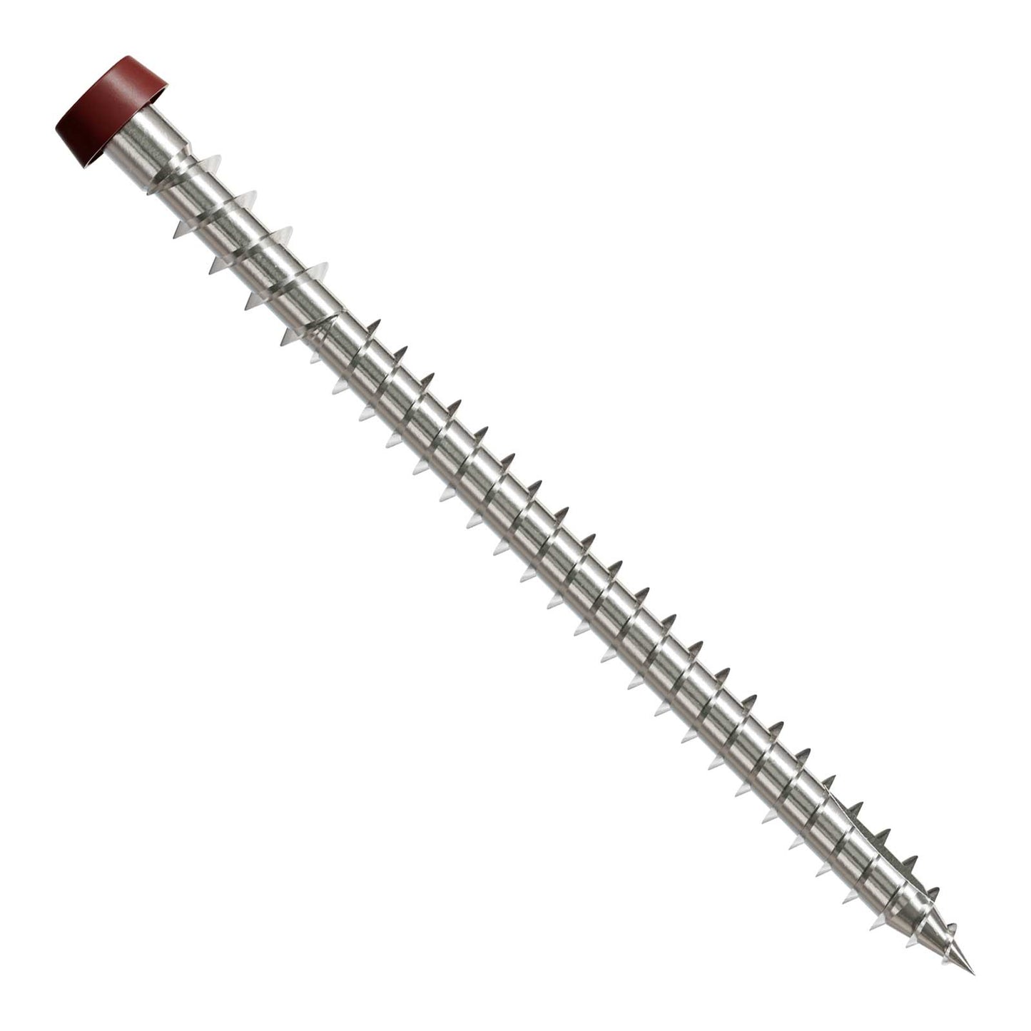 Metal screw with a red head on a white background