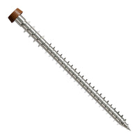 Metal screw with a brown head on a white background