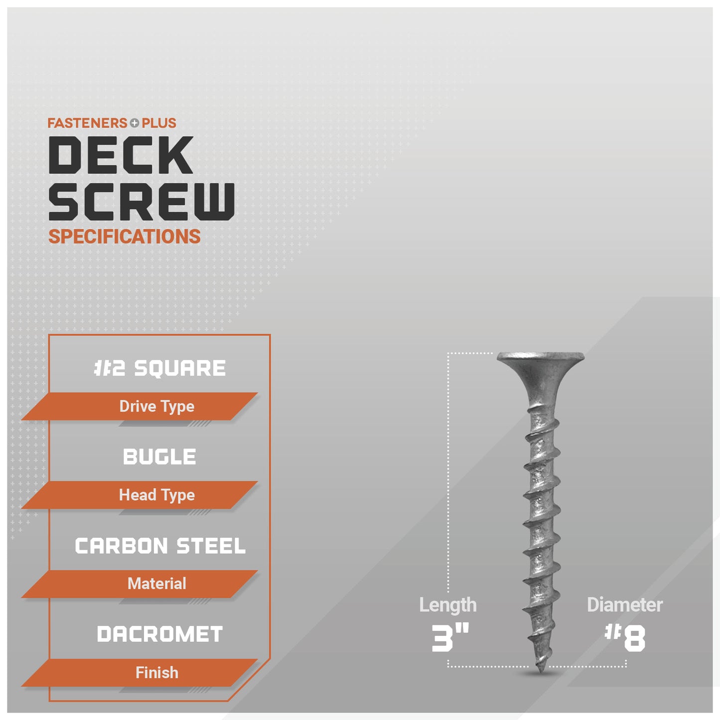 #8 x 3" Daggerz #2 Square Bugle Head Deck Screw - Dacromet, Pkg. 2,000