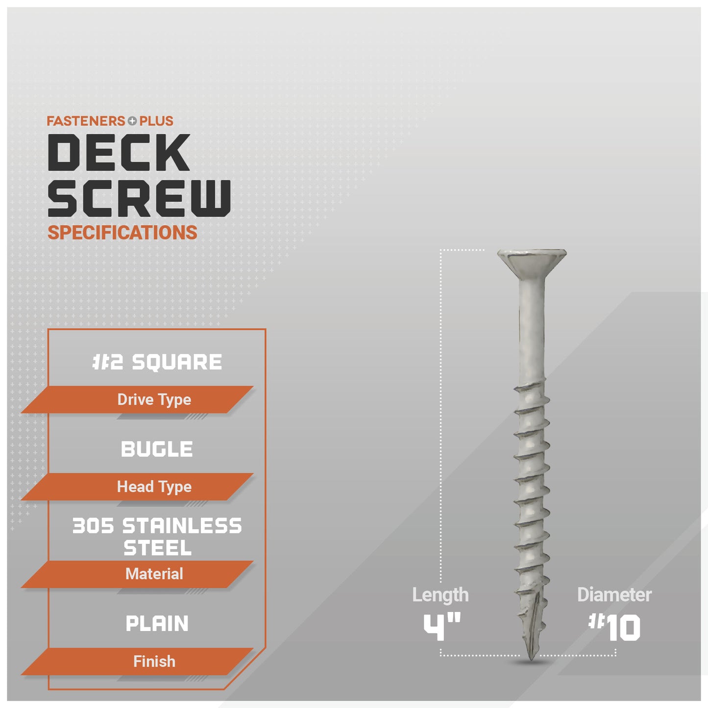 #10 x 4" Daggerz #2 Square Flat Head Deck Screw - 305 Stainless Steel, Pkg. 1,000