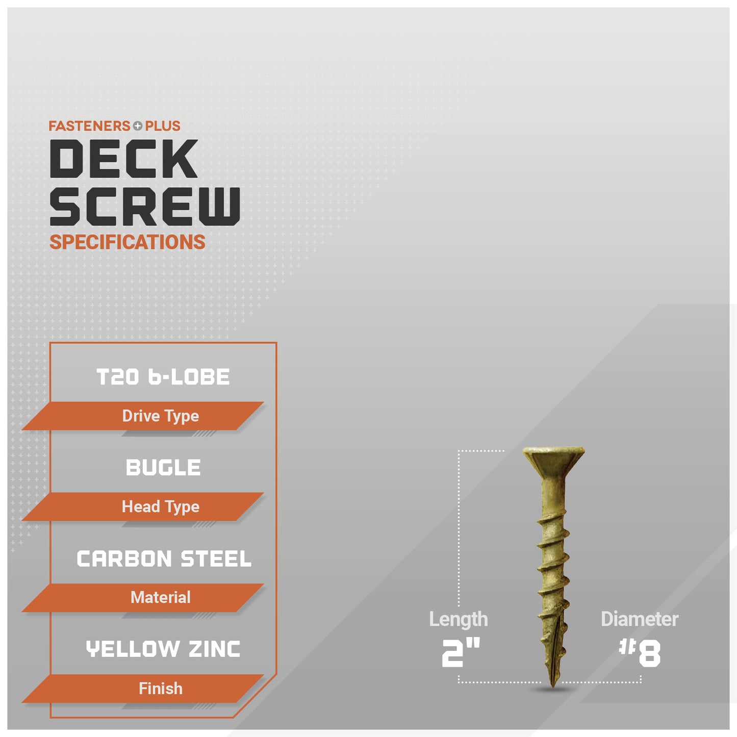 #8 x 2" Daggerz T25 Flat Head Deck Screw - Yellow Zinc, Pkg. 3,500