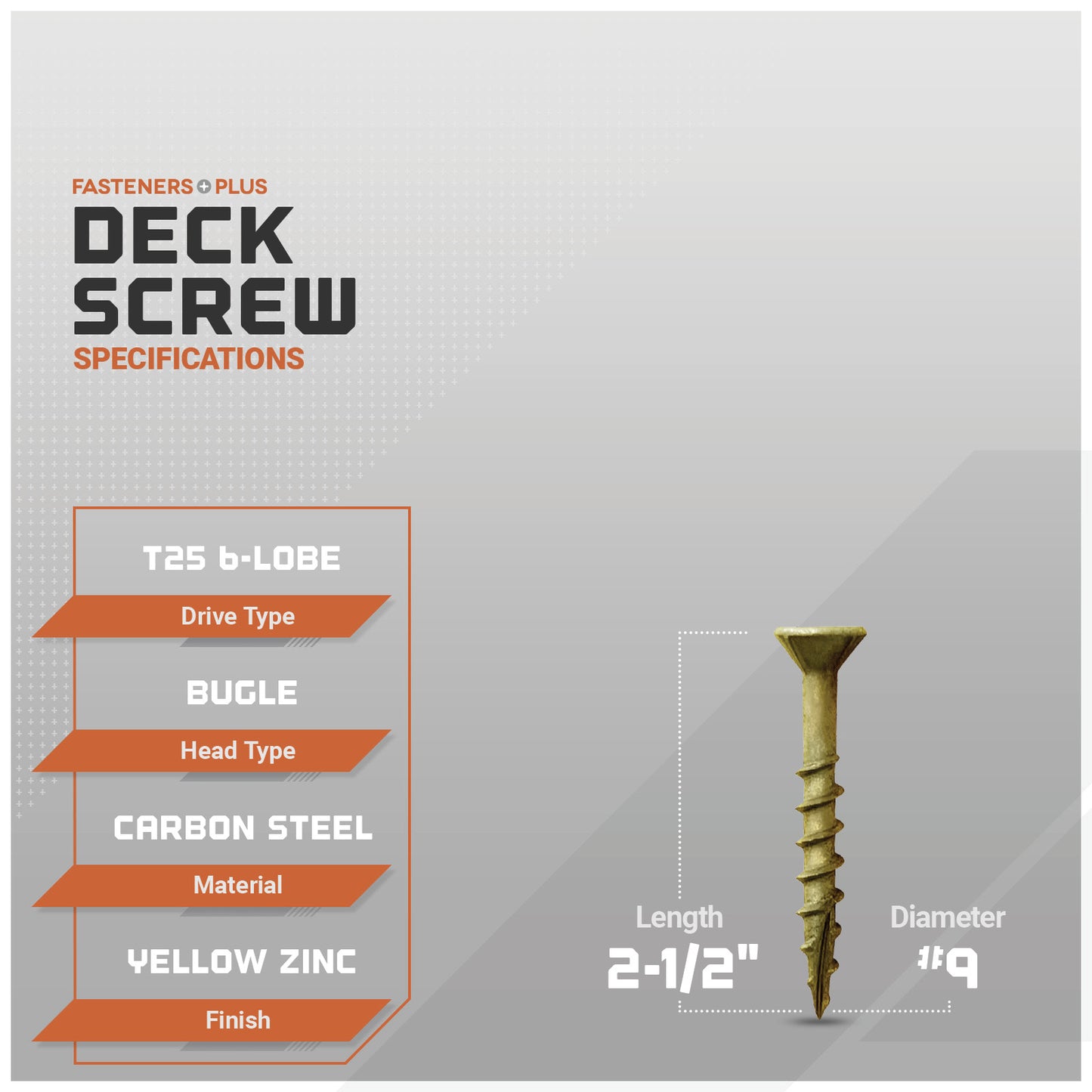 #9 x 2-1/2" Daggerz T25 Flat Head Deck Screw - Yellow Zinc, Pkg. 2,500