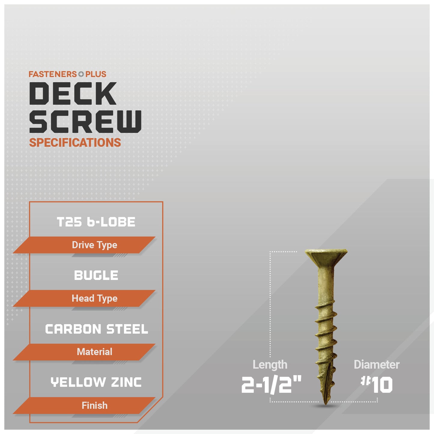 #10 x 2-1/2" Daggerz T25 Flat Head Deck Screw - Yellow Zinc, Pkg. 2,500