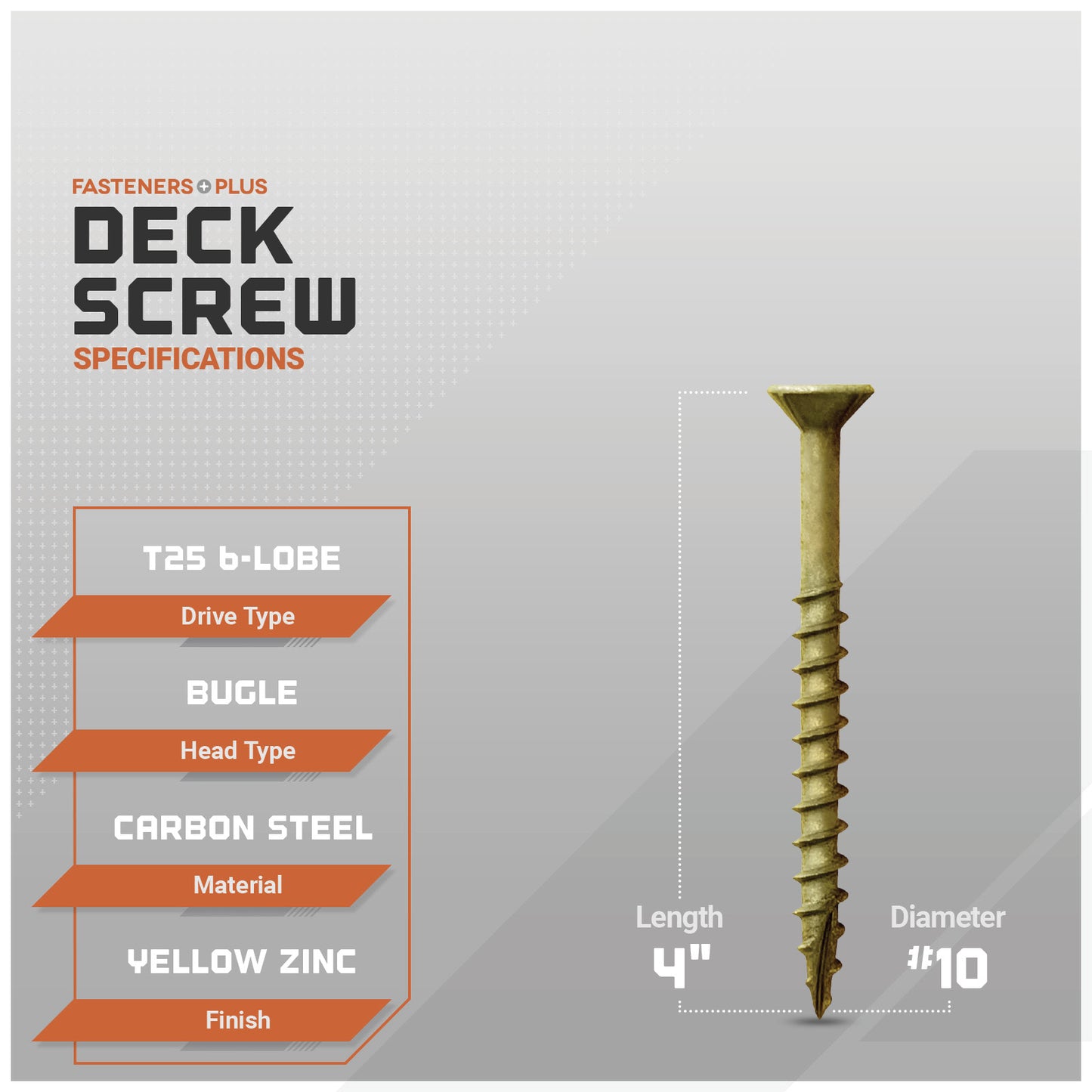 #10 x 4" Daggerz T25 Flat Head Deck Screw - Yellow Zinc, Pkg. 1,000