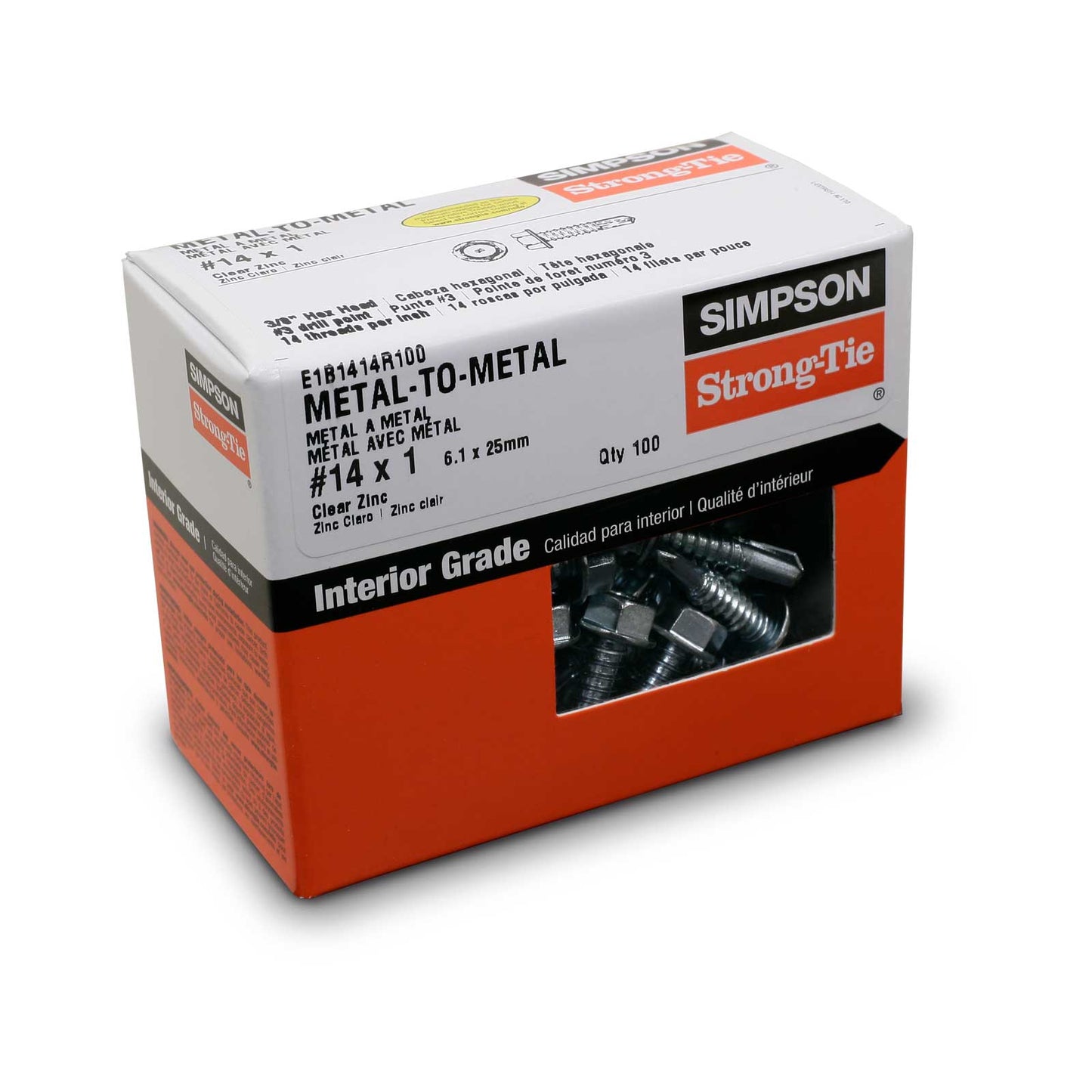 #14 x 1" Self-Drilling E Metal Screw, Clear-Zinc Coating, Pkg 2500