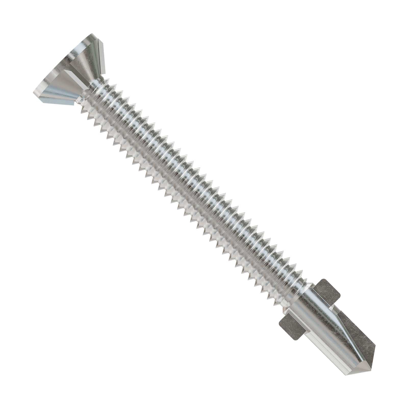 #12 x 2-1/2" Self-Drilling Flat Head Screw with Wings - 410 Stainless Steel, Pkg 1800