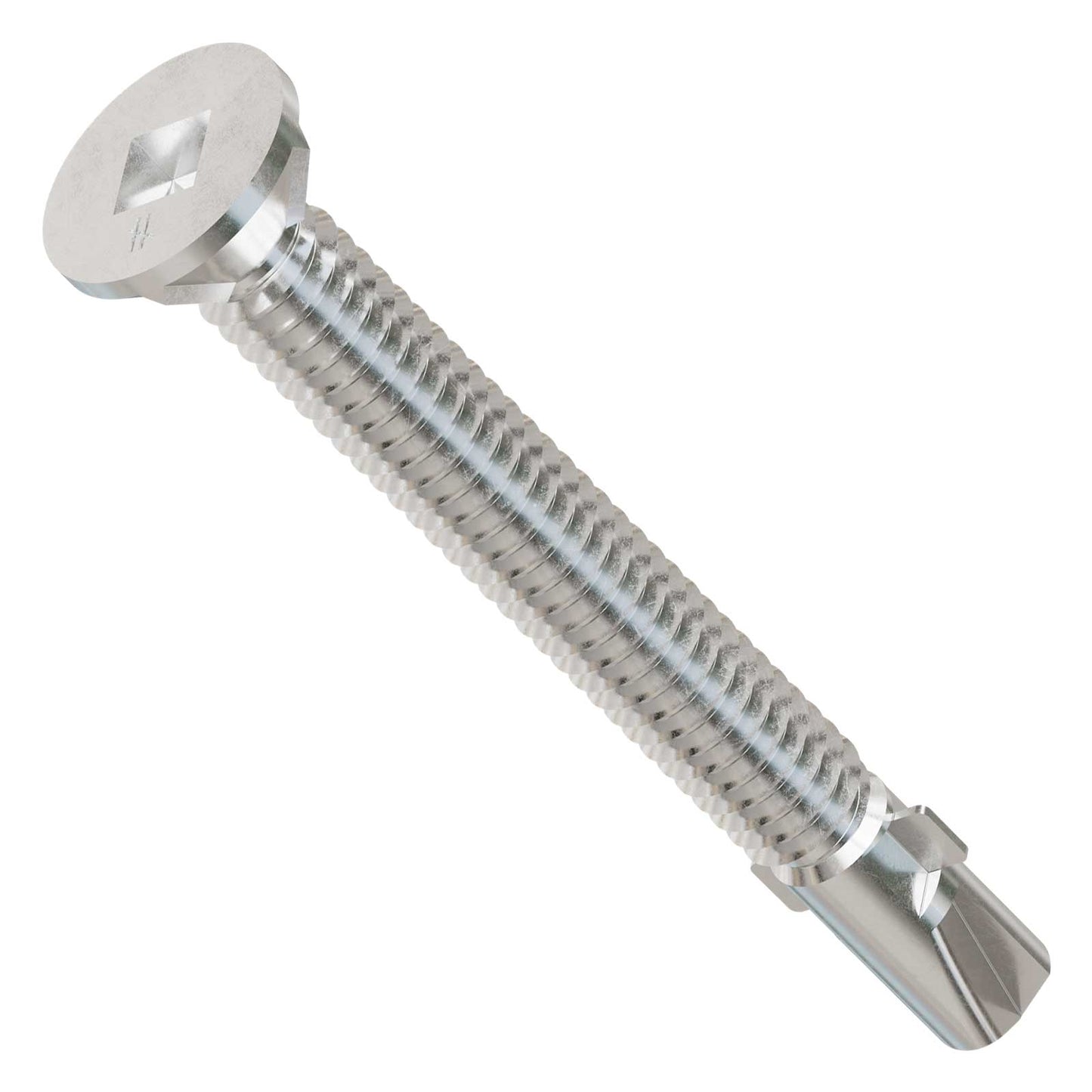 #12 x 2-1/2" Self-Drilling Flat Head Screw with Wings - 410 Stainless Steel, Pkg 1800