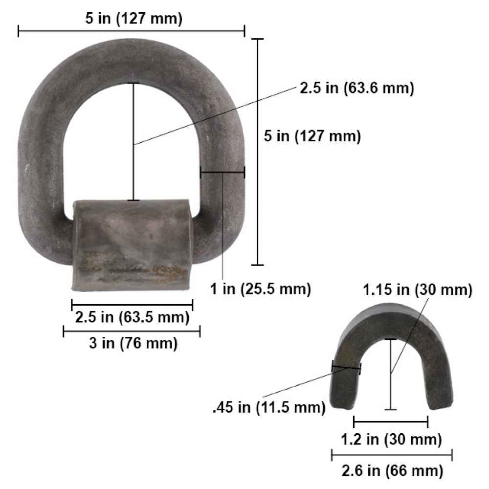 1" Weldable D-Ring with Mounting Clip - 47,000 lbs. BS