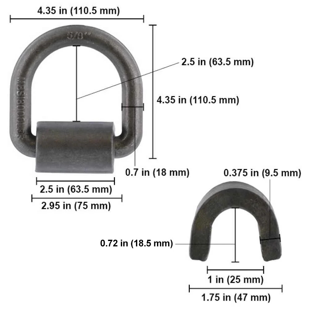 5/8" Weldable D-Ring with Mounting Clip - 18,000 lbs. BS