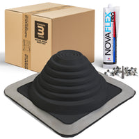 #3 Square EPDM Metal Roof Pipe Boot w/Install Kit, Black
