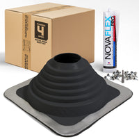 #4 Square EPDM Metal Roof Pipe Boot w/Install Kit, Black