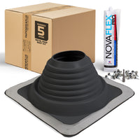 #5 Square EPDM Metal Roof Pipe Boot w/Install Kit, Black