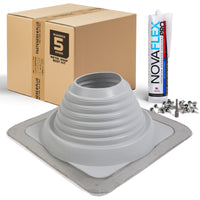 #5 Square EPDM Metal Roof Pipe Boot w/Install Kit, Gray