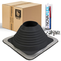 #6 Square EPDM Metal Roof Pipe Boot w/Install Kit, Black