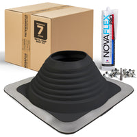 #7 Square EPDM Metal Roof Pipe Boot w/Install Kit, Black