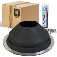 #8 Round EPDM Metal Roof Pipe Boot w/Install Kit, Black