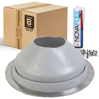#8 Round EPDM Metal Roof Pipe Boot w/Install Kit, Gray