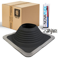 #8 Square EPDM Metal Roof Pipe Boot w/Install Kit, Black