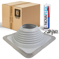 #8 Square EPDM Metal Roof Pipe Boot w/Install Kit, Gray