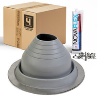 #4 Round Hi-Temp Silicone Metal Roof Boot w/Install Kit, Gray