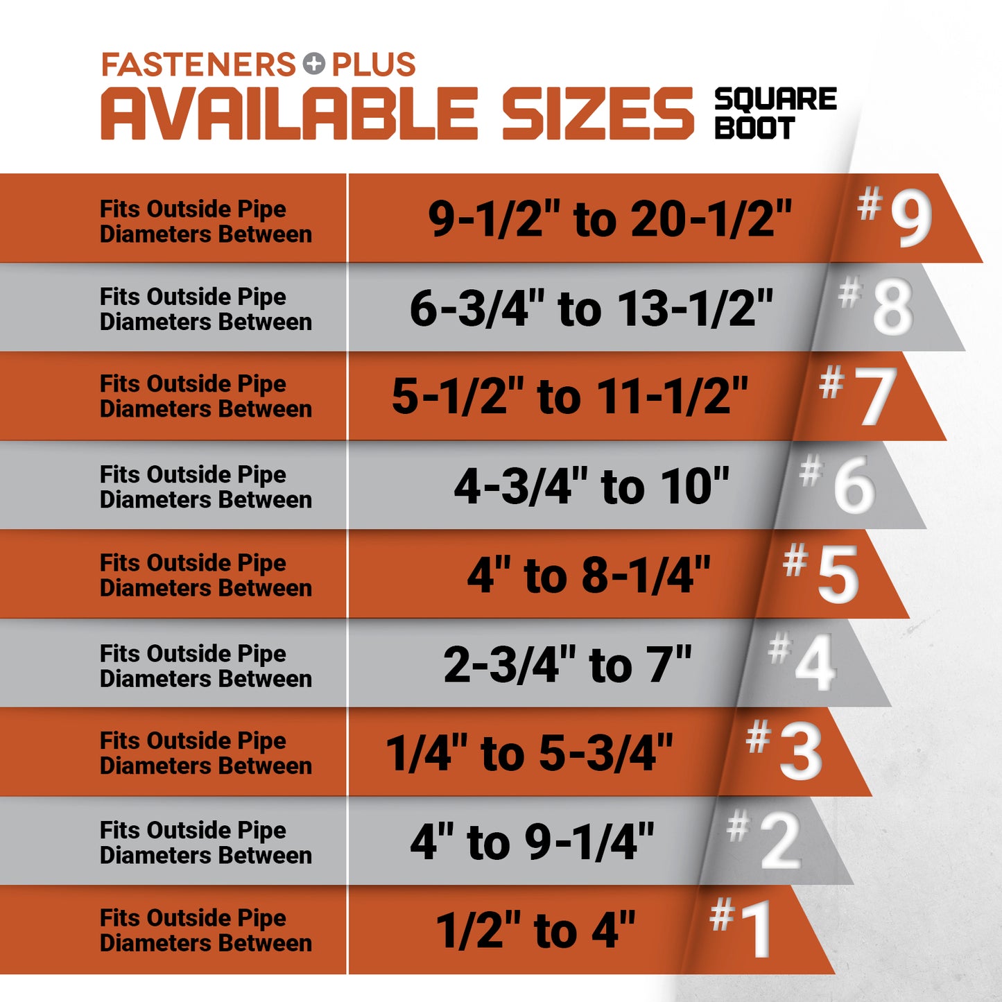 Square Boot Available Sizes