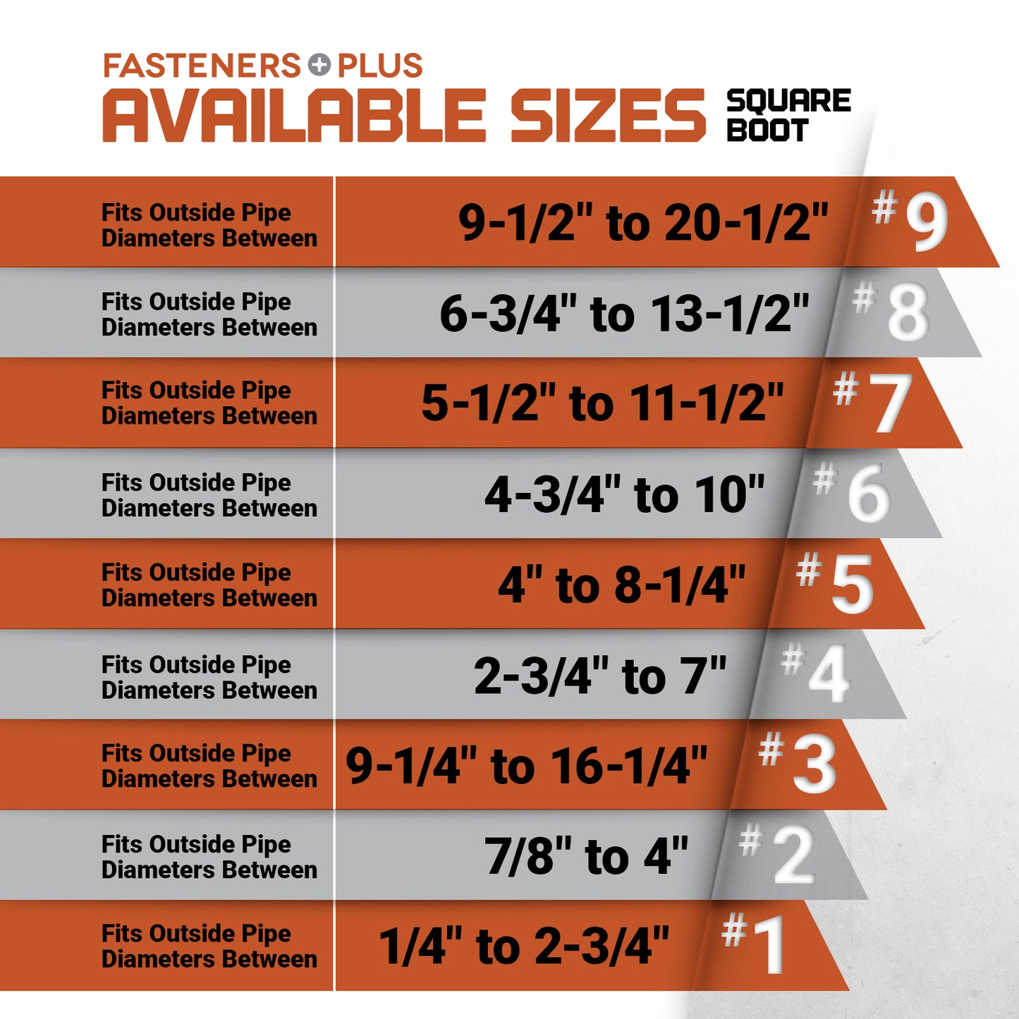 Square boot available sizes