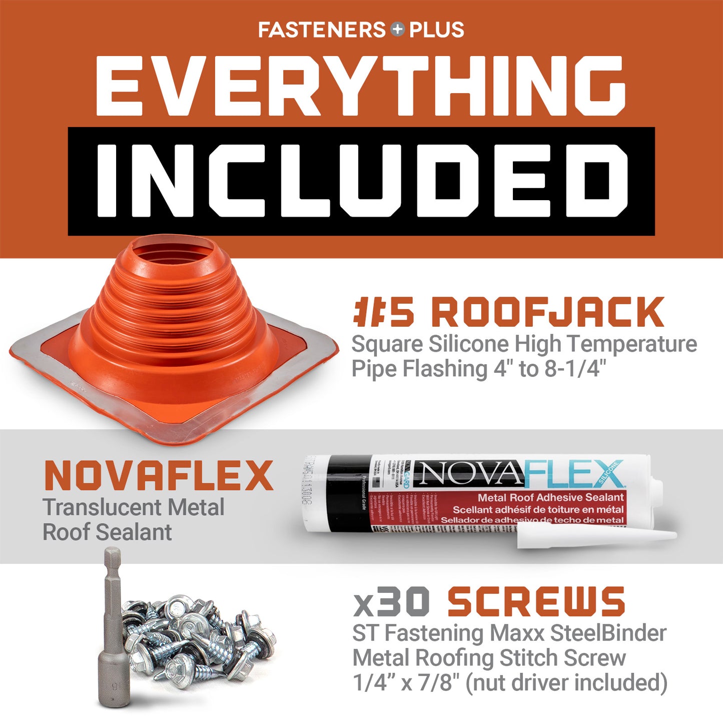 Everything Included - Roofjack, Novalex, Screws