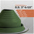 Green metal roof boot with pipe size measurement chart on a white background