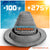 Gray temperature tolerance metal roof boot with temperature range display on a white background