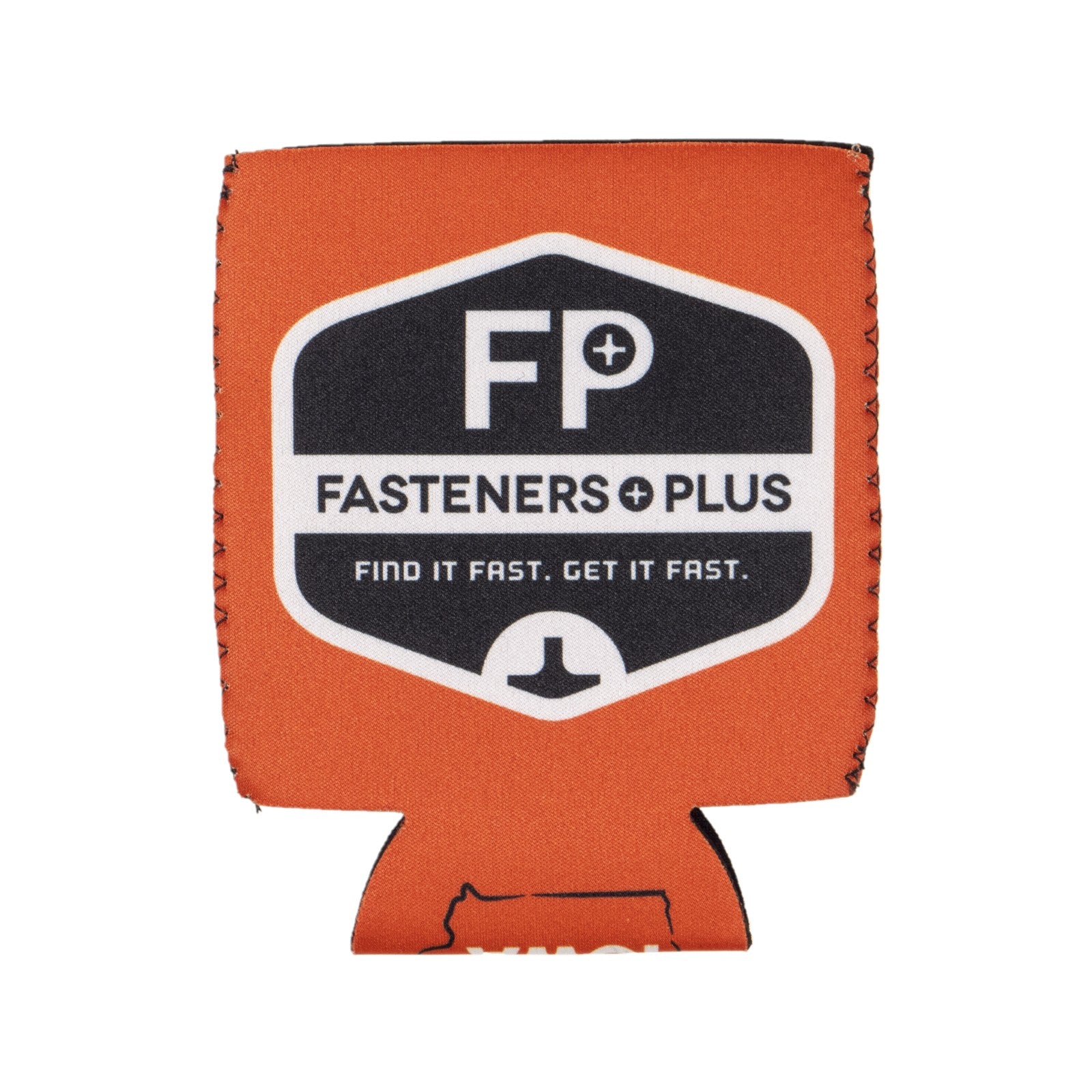 Fasteners Plus Collapsible Can Cooler - Orange w/Black & White Imprint