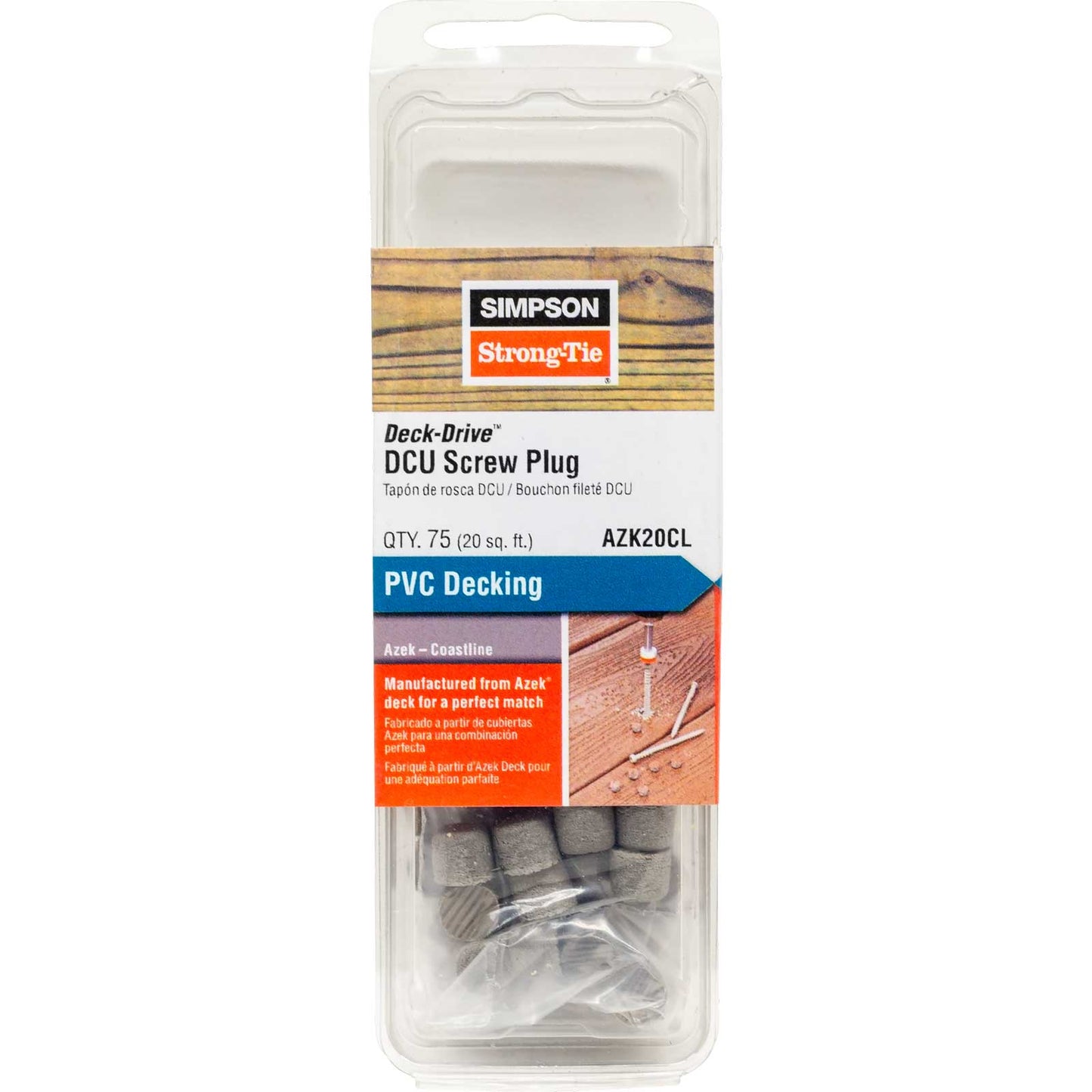 Simpson AZEK PVC Deck Screw Plug, Coastline, Pkg 75