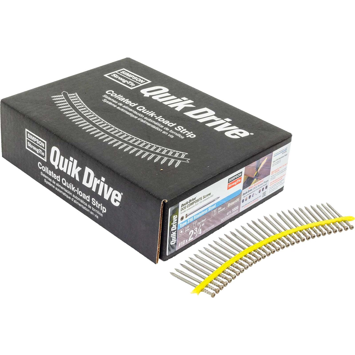 #10 x 2-3/4" Simpson Strong-Tie DCU Collated T20 Cap Head Composite Deck Screw - 316 Stainless Steel, Brown 05, Pkg. 1,000