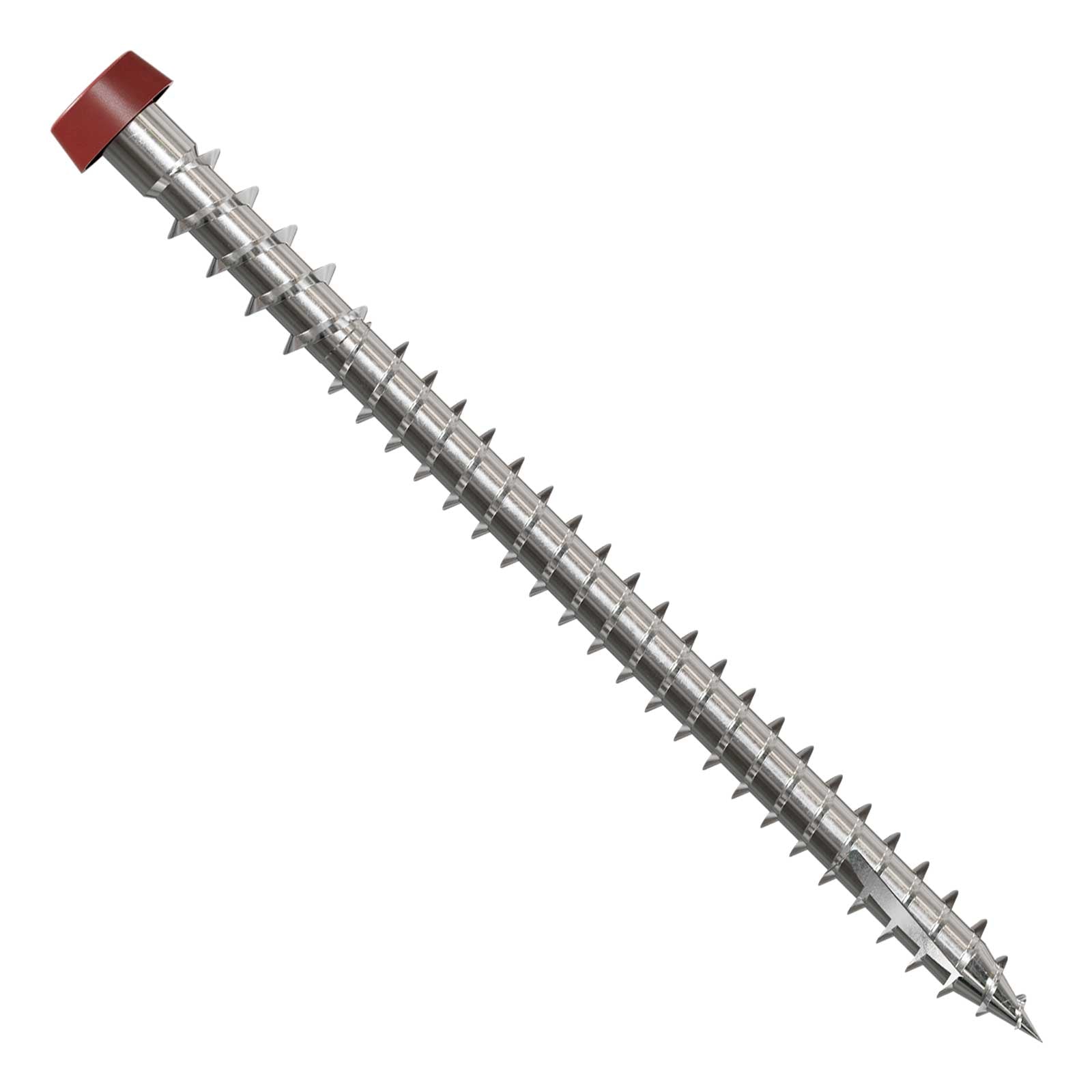 Metal screw with a red head on a white background