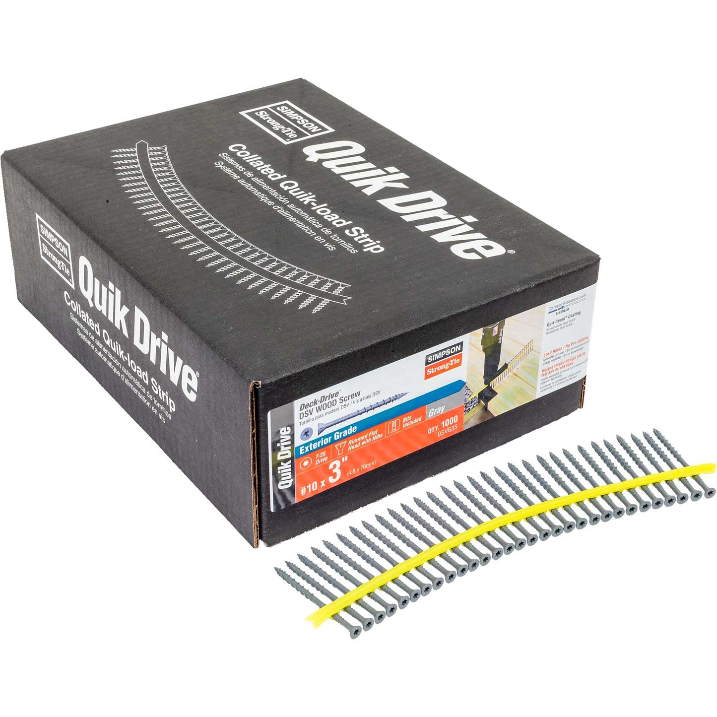 #10 x 3" Quik Drive DSV Gray Wood Collated Screw, Pkg 1000