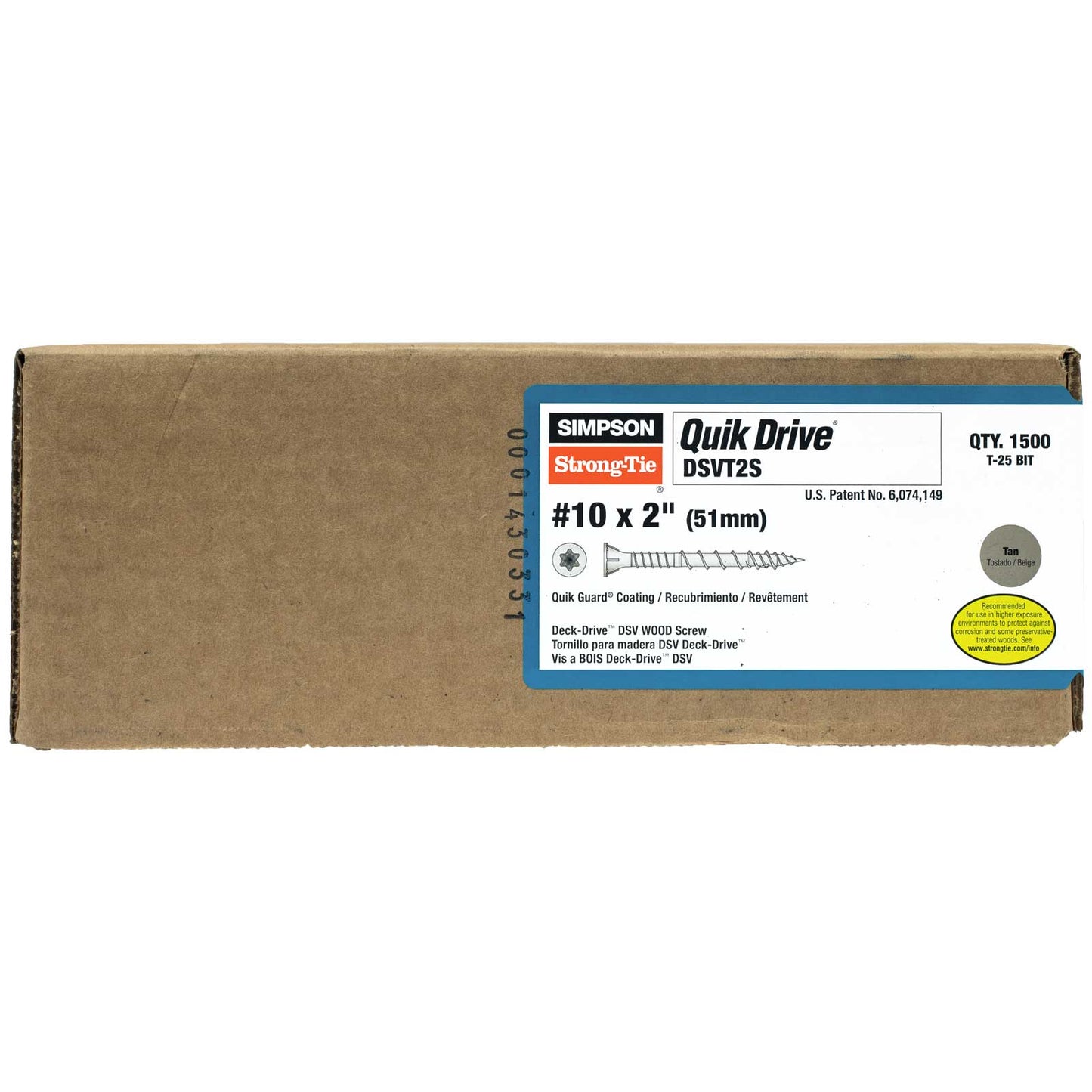 #10 x 2" Quik Drive DSV Tan Wood Collated Screws, Pkg 1500