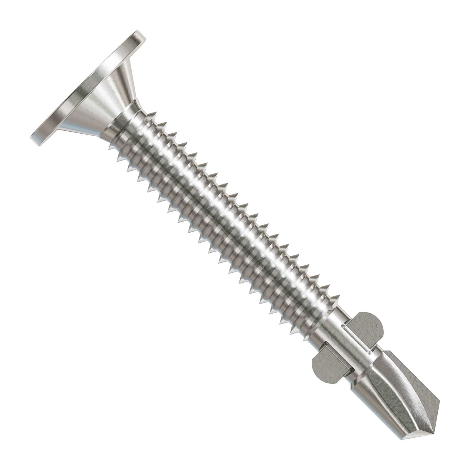 #10 x 1-7/16" Self-Drilling Wafer-Head Screw with Wings - 410 Stainless Steel