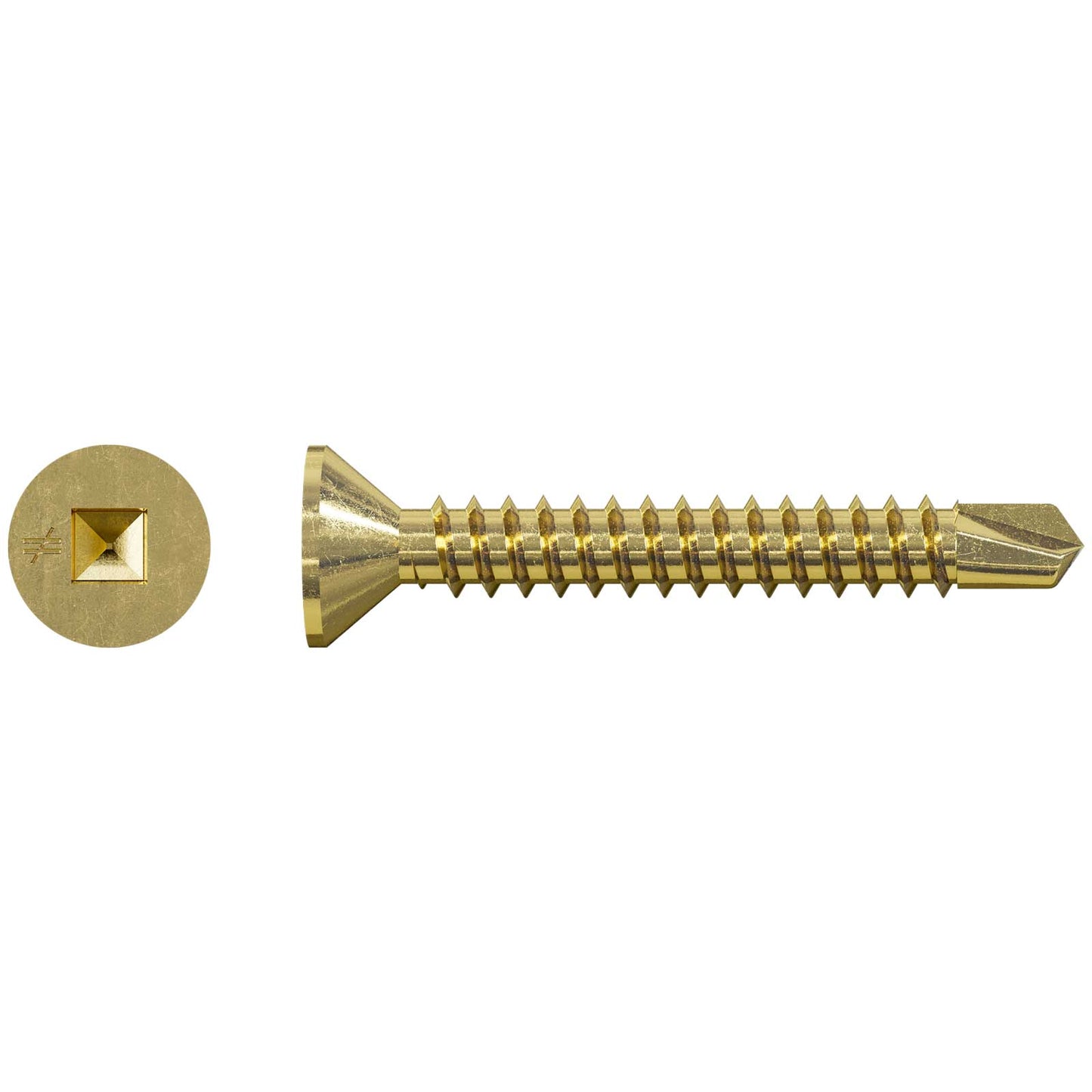 Gold-colored screw on a white background