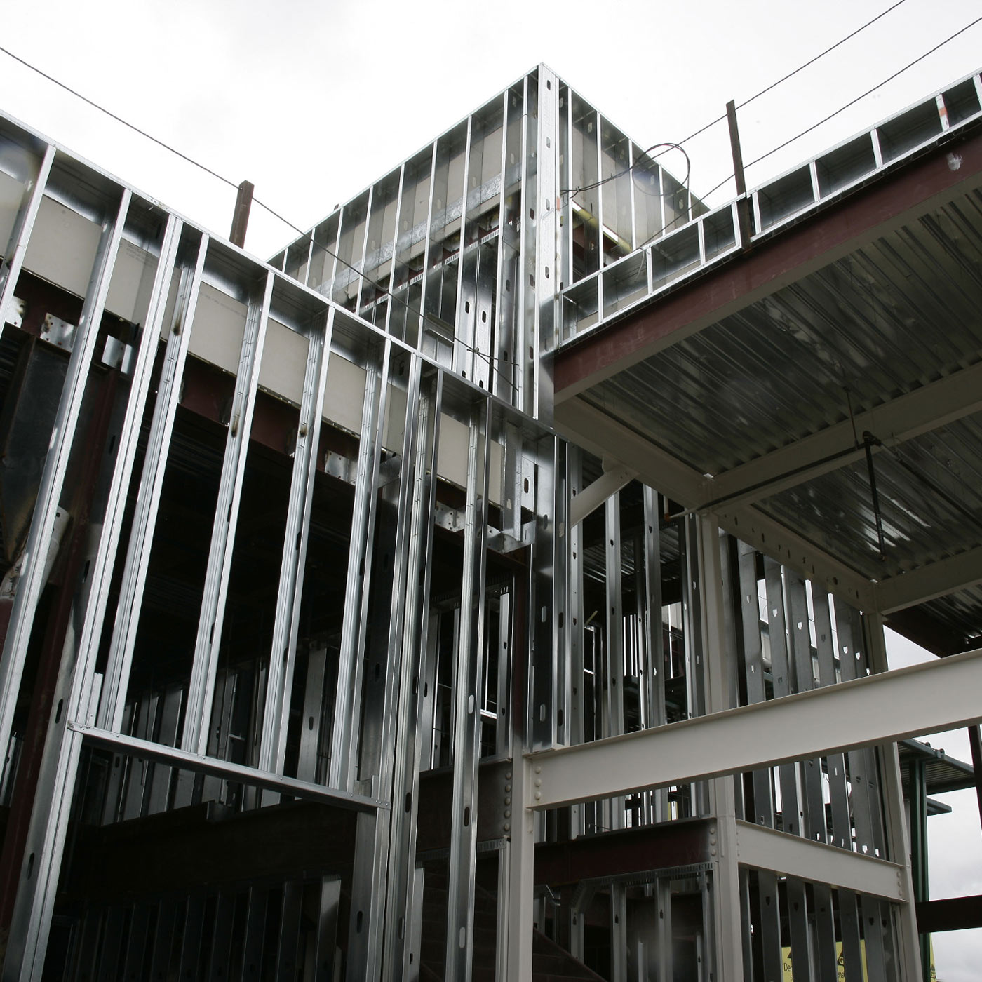 Metal frame structure of a building under construction