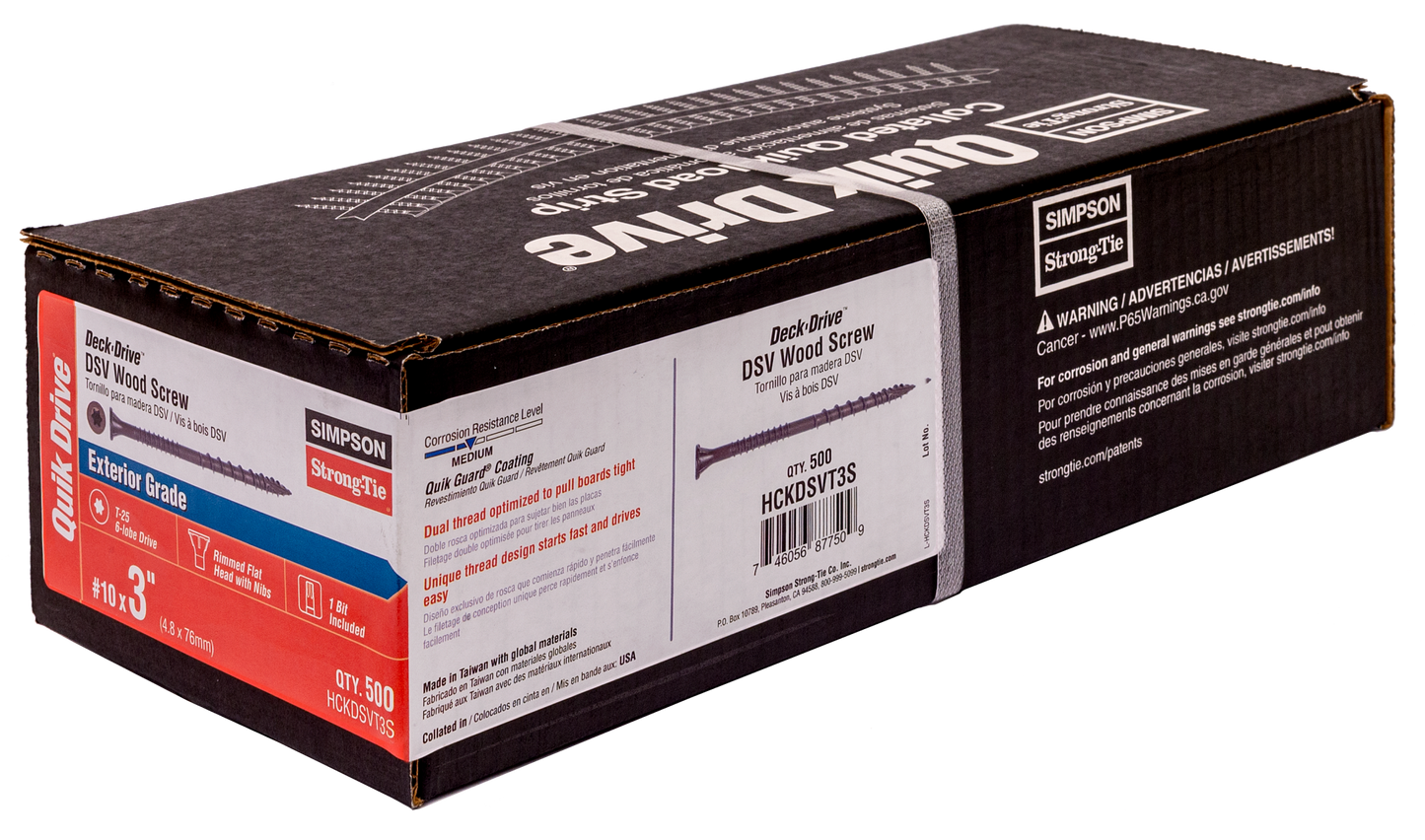 #10 x 3" Simpson Strong-Tie Quik Drive DSV Collated Wood Screws, Quik Guard Coating, Tan, Pkg 500